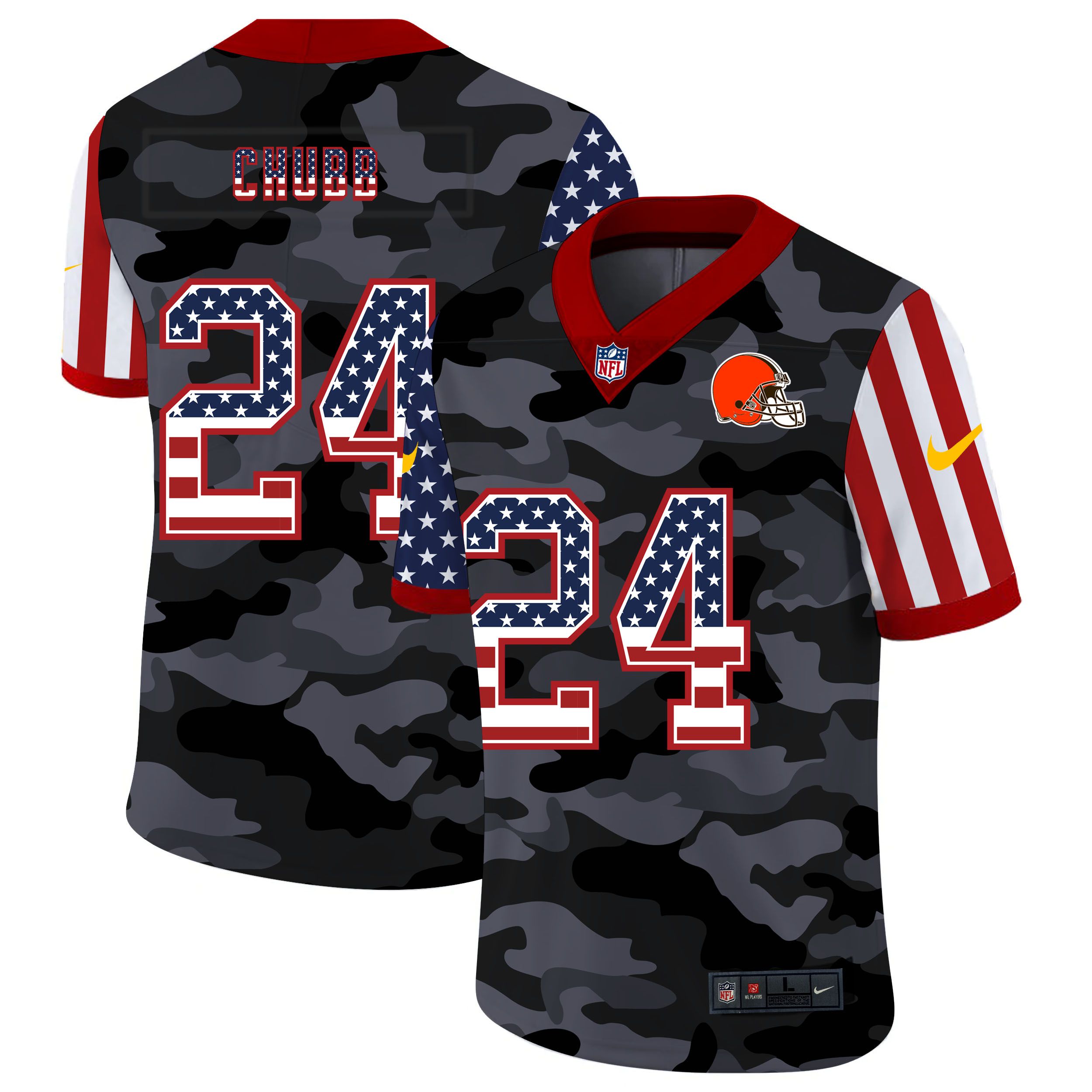 Men Cleveland Browns 24 Chubb 2020 Nike Camo USA Salute to Service Limited NFL Jerseys